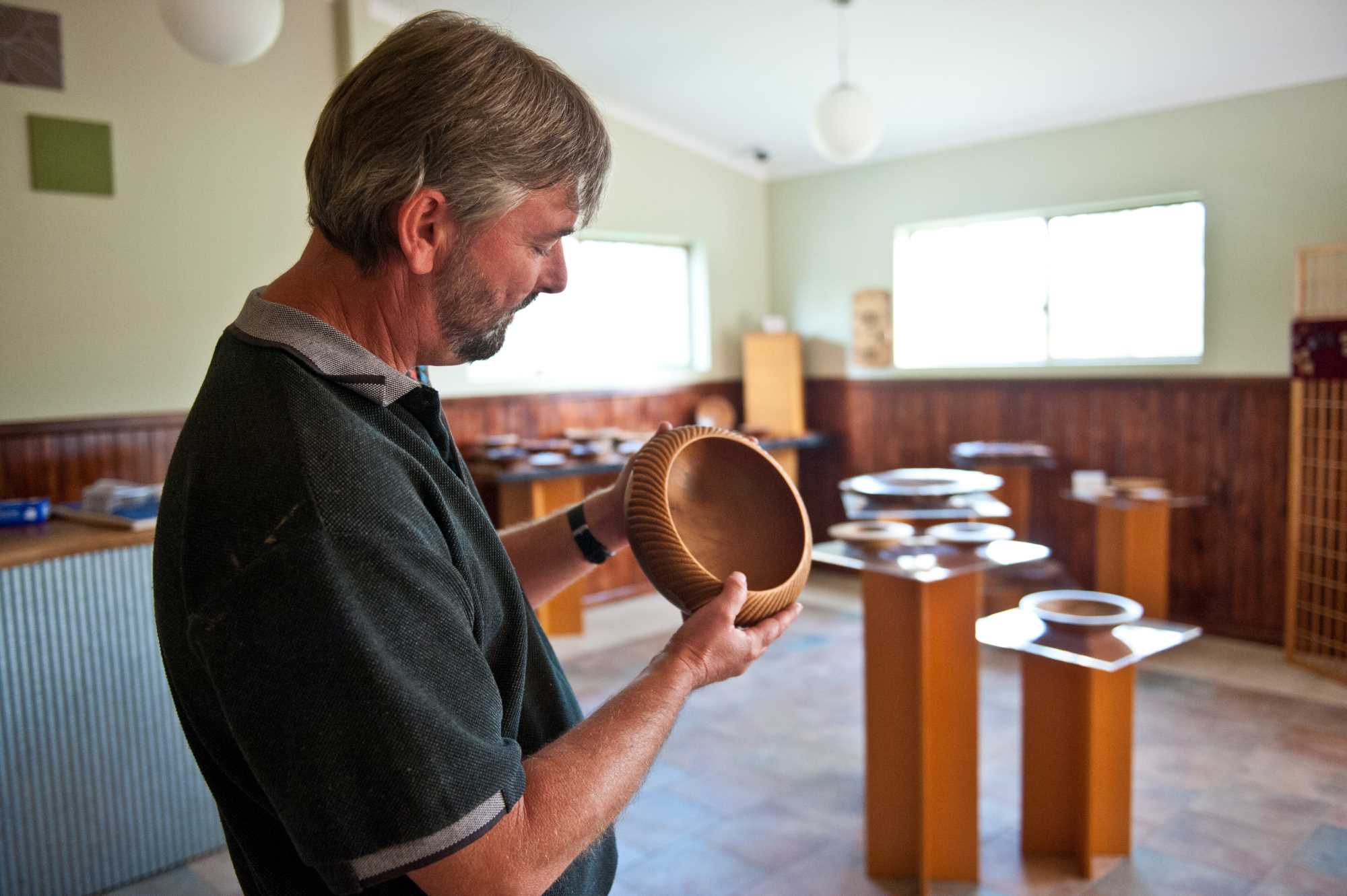 The Wood We Create Gallery: Craftsmen David Barden and some of his wares.
Photo: Rob Wright / The Coffs Coast Advocate